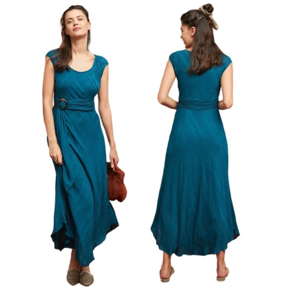 Anthropologie Moulinette Soeurs Guinevere Maxi Dress Teal Blue 0 XS NWOT